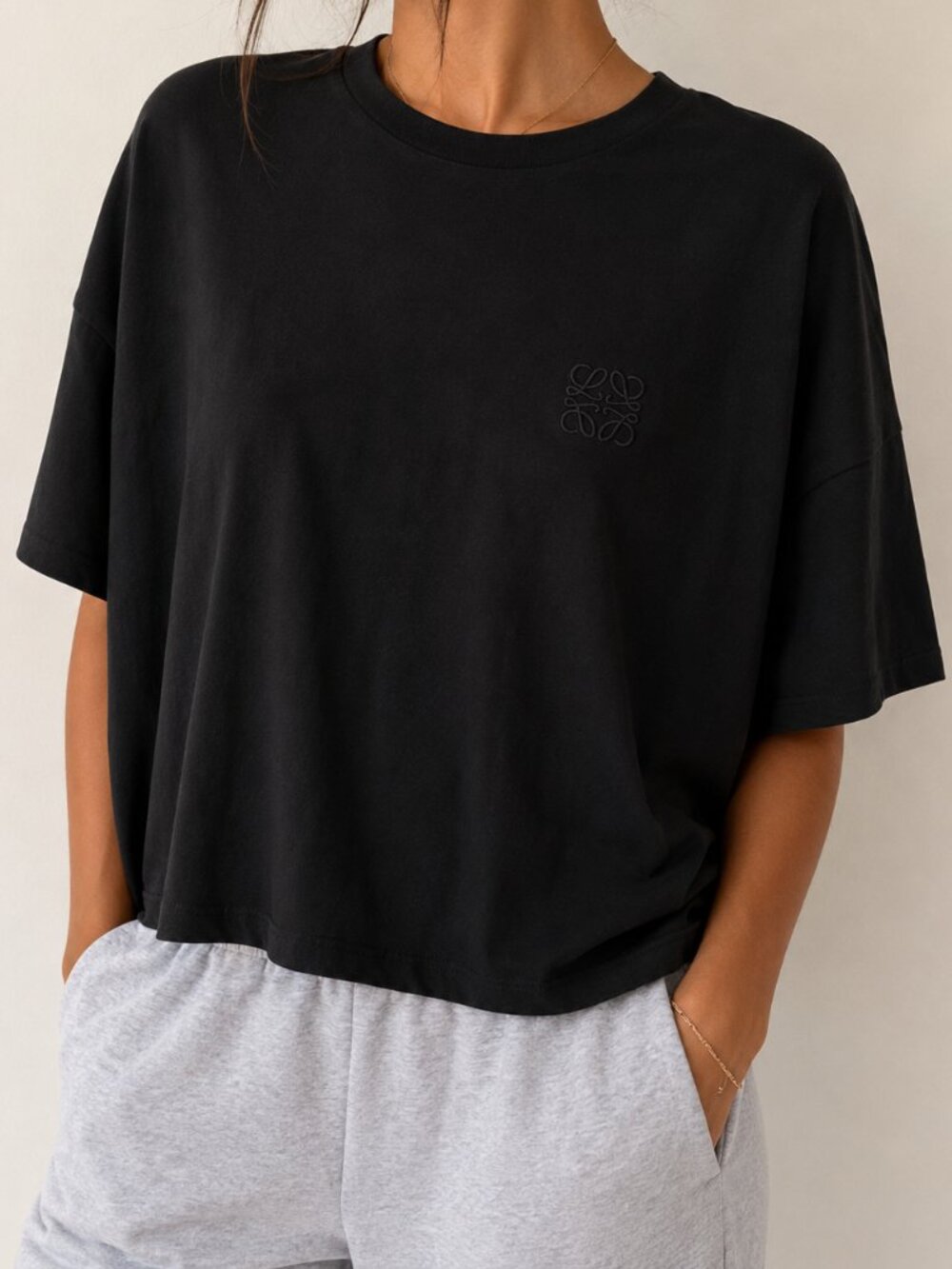 Loewe Anagram Embroidered Cotton T-Shirt BlackSize